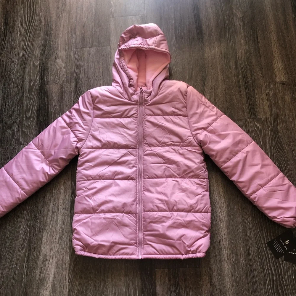 London Fog Girls Puffer Jacket Hooded Coat L 14/16 Mauve Pink Warm Winter - Picture 1 of 9